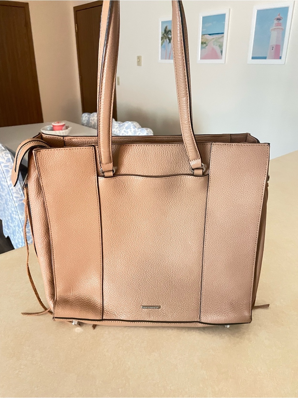 Rebecca Minkoff Side Zip Regan Leather Tote Bag Purse Tan
